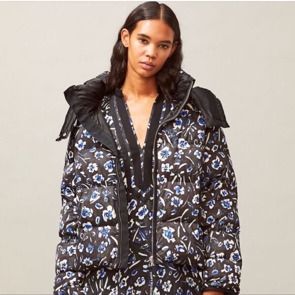 TORY BURCH CROPPED FLORAL PRINT DOWN JACKET / PUFFER - Picture 1 of 13